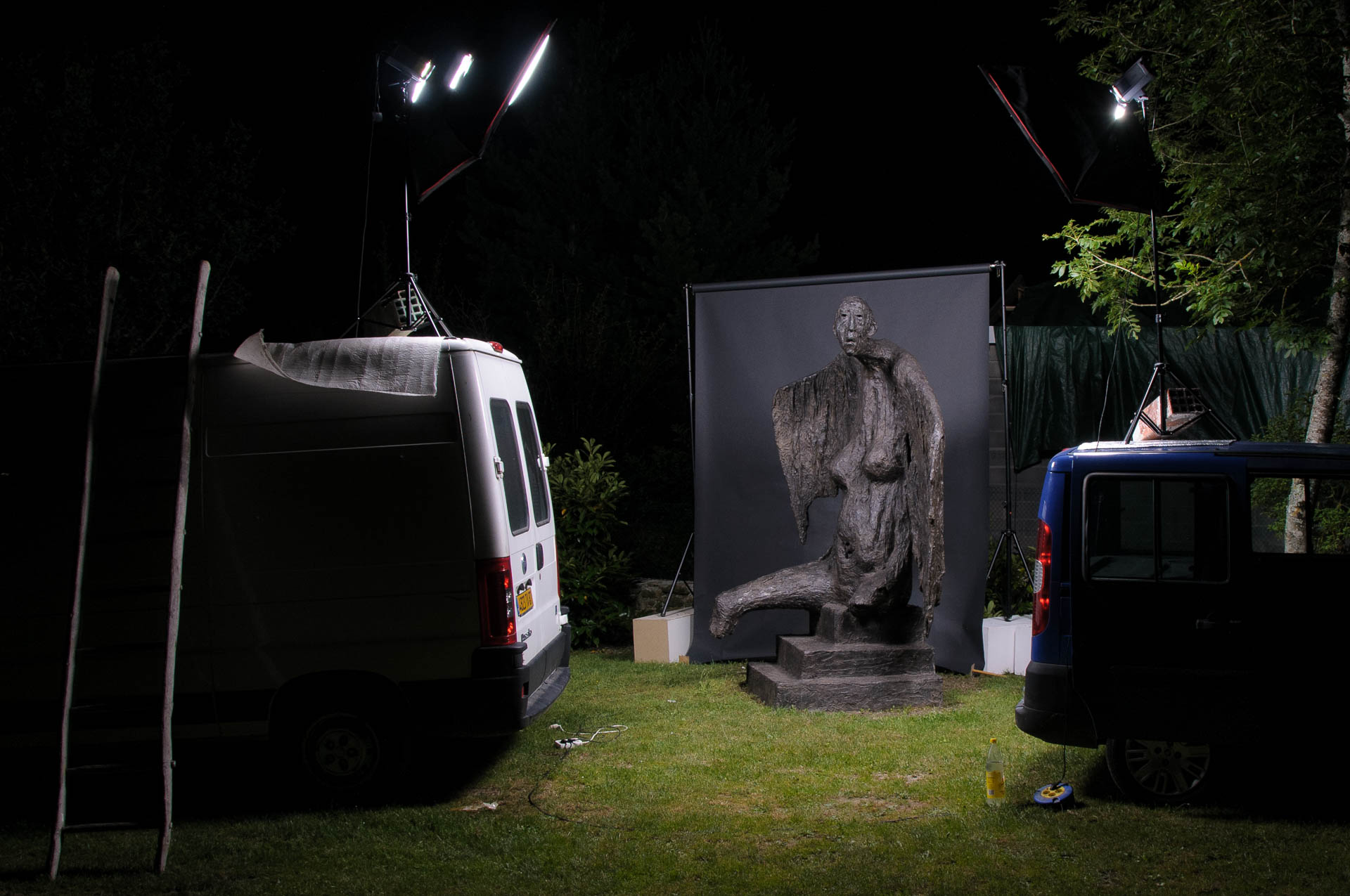 Photo du setup mis en place pour prendre l'ange du lazaret sur fond noir